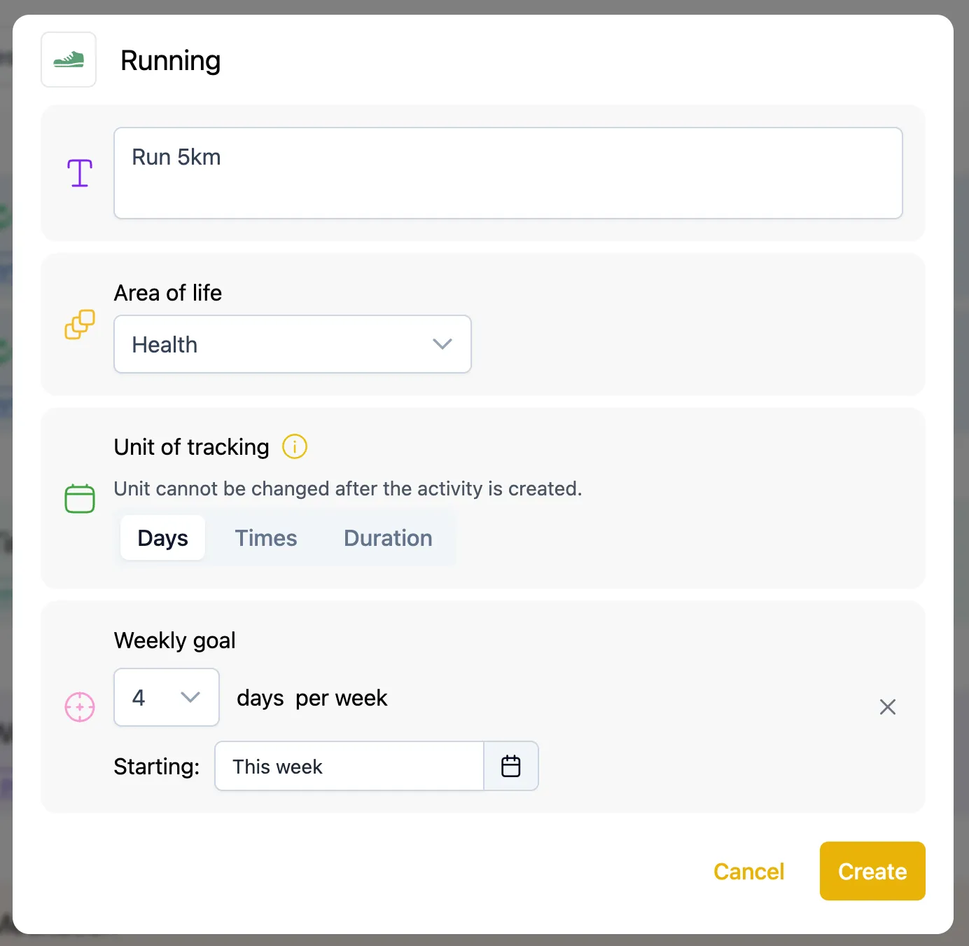 Screenshot of Creating Activity